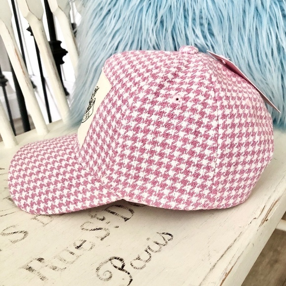 Juicy, Couture, Pink, and, White, Houndstooth,‎ Cap, Hat, Patch Logo, OS, NEW - Picture 4 of 15
